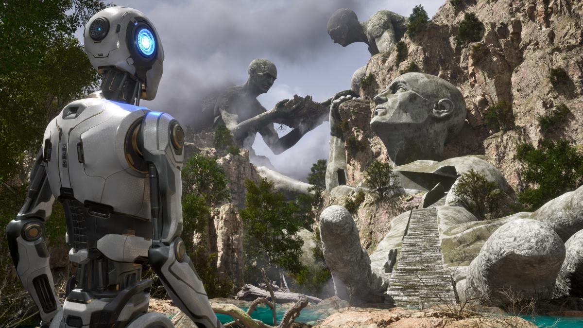 The Talos Principle 2 canyon with people statues